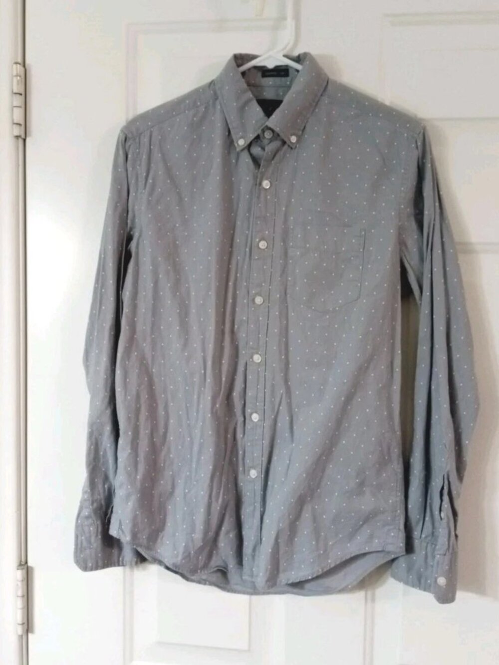 American Eagle Shirt Mens XS Gray Polka Dot Casual Button Up Long Sleeve Cotton
